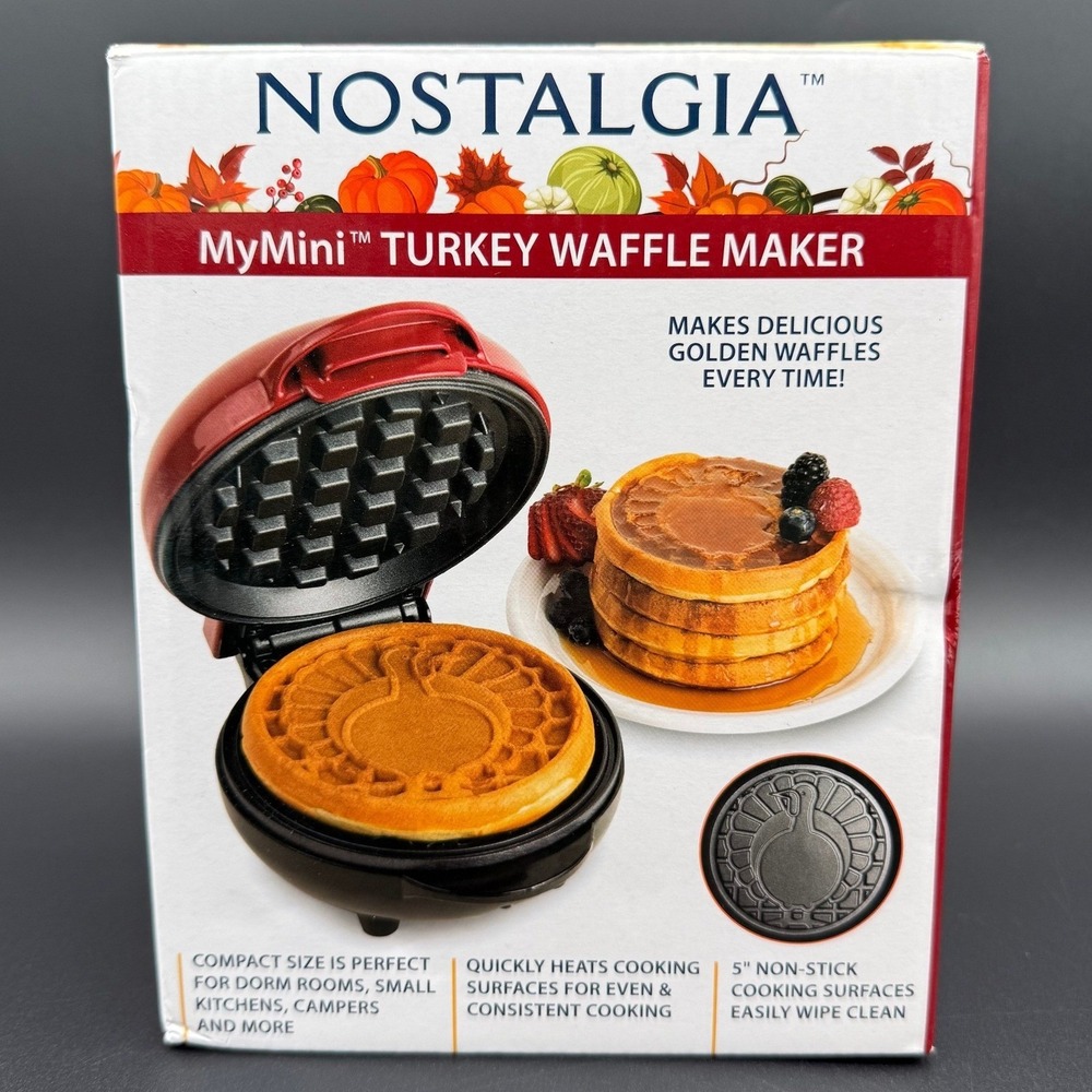 Nostalgia MyMini Turkey Waffle Maker 5‎ Inch Red Thanksgiving Holiday Open Box